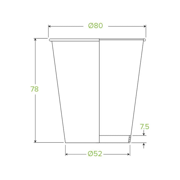 230ml / 6oz (80mm) White Green Line Single Wall BioCup