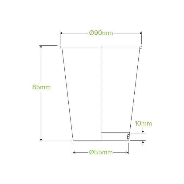 280ml / 8oz (90mm) Kraft Green Stripe Single Wall BioCup