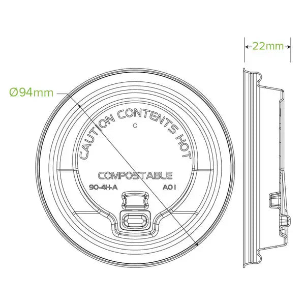 90mm Large Natural Reclosable Plant Fibre BioCup Lid