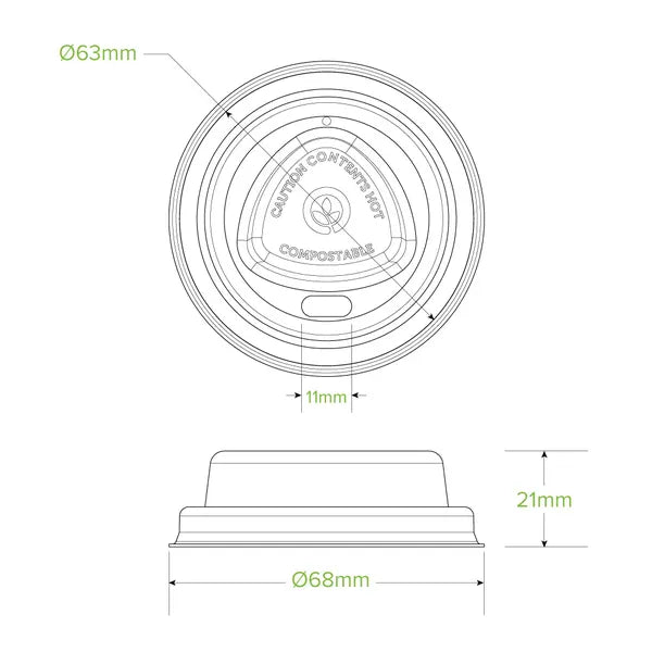 63mm / 4oz White Plant Fibre BioCup Lid