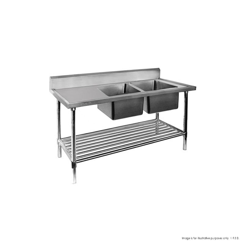 Double Sink Bench with Pot Undershelf Stainless Steel 700mm Deep - Cafe Supply