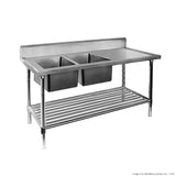 Double Sink Bench with Pot Undershelf Stainless Steel 700mm Deep - Cafe Supply