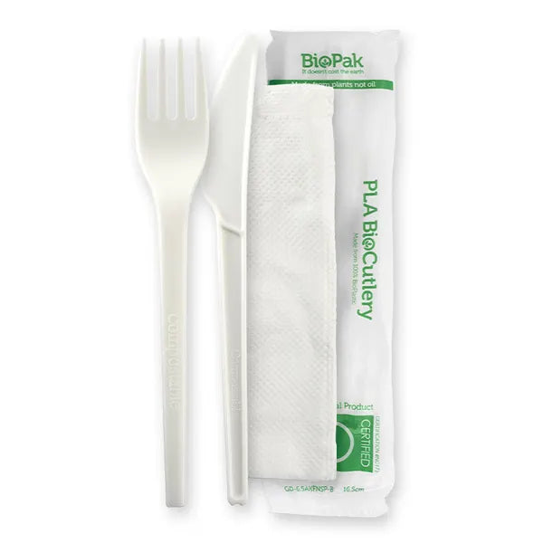 16.5cm / 6.5" PLA Knife, Fork & Napkin Set