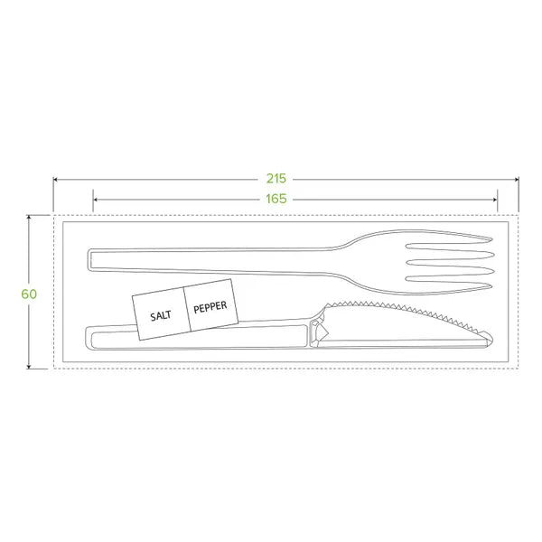 16.5cm / 6.5" PLA Knife, Fork, Napkin, Salt & Pepper Set