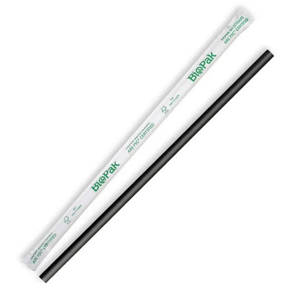 6mm Individual Wrapped Regular Black BioStraw