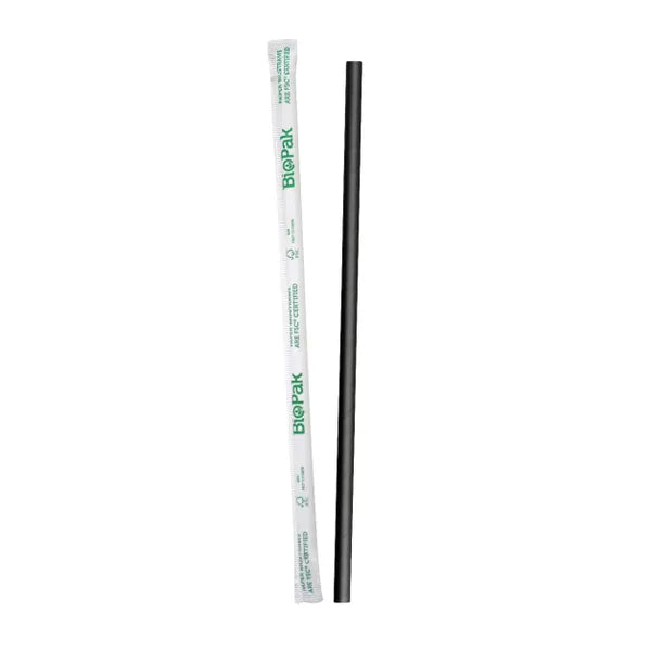 6mm Individual Wrapped Regular Black BioStraw