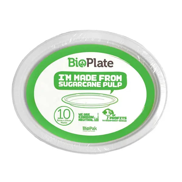 10 Pack - 31cm / 12" White BioPlates in Plastic Sleeves