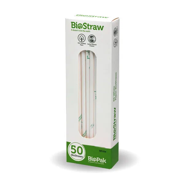 50 Pack - 6mm White Regular Straws