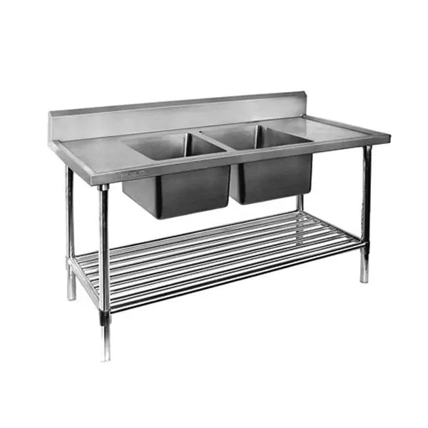 Double Sink Bench with Pot Undershelf Stainless Steel 700mm Deep - Cafe Supply