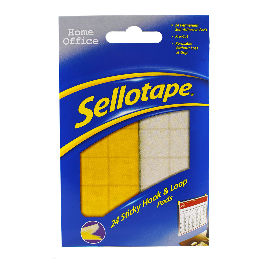 Sellotape Sticky Hook & Loop Pads Permanent 20mm 24 Pack