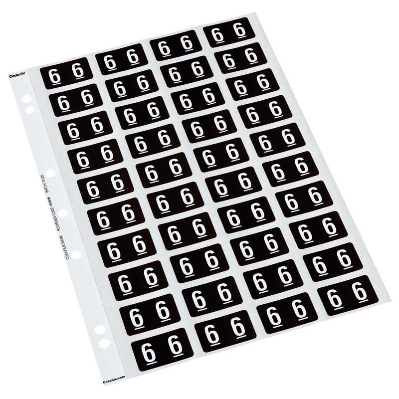 Codafile Label Numeric 6 25mm Pack 5 Sheets