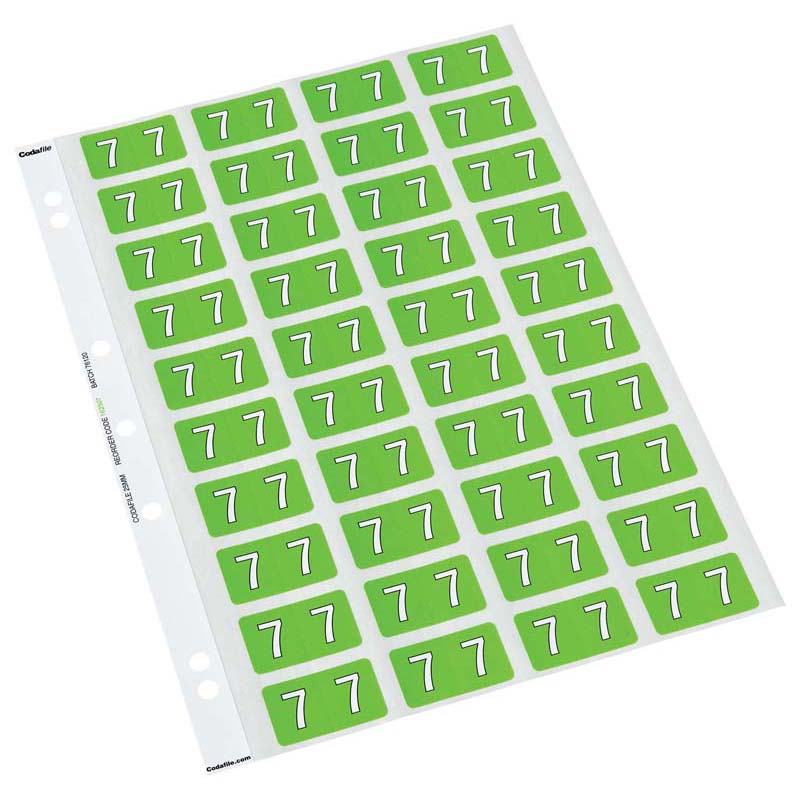 Codafile Label Numeric 7 25mm Pack 5 Sheets