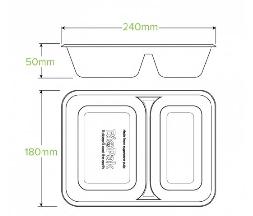 2-COMPARTMENT NATURAL BIOCANE TAKEAWAY BASE - Cafe Supply