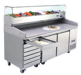 2 DOOR PIZZA TABLE FRIDGE WITH DRAWERS 2010 MM EPF3480 - Cafe Supply