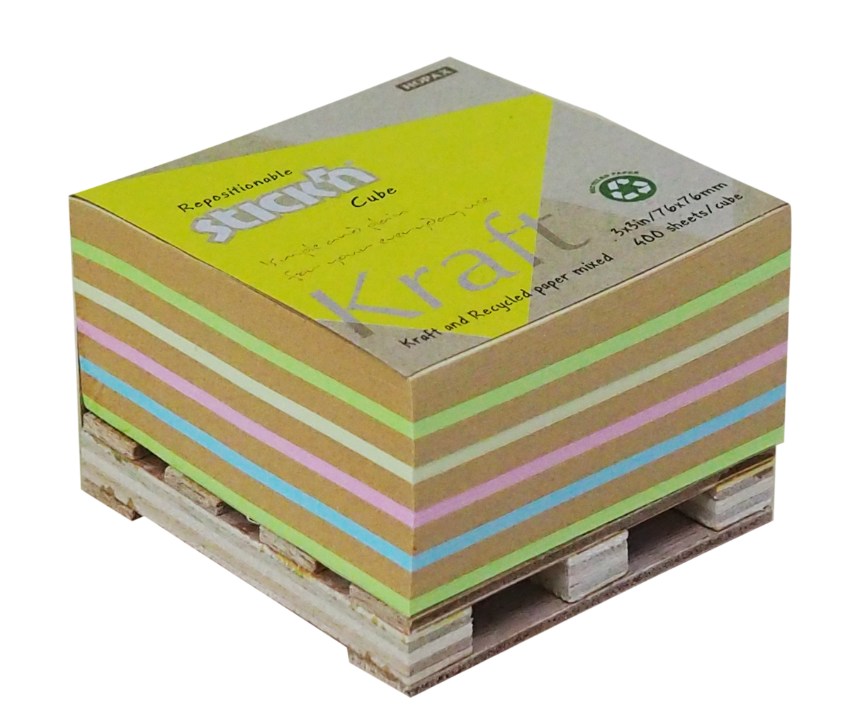 Stick'n Note Cube 76x76mm 400 Sheets Kraft Neon Assorted