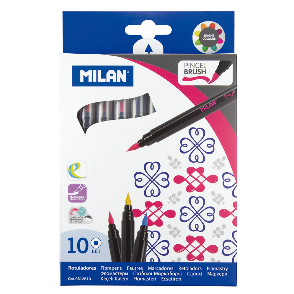 Milan Markers Brush Tip Assorted Pack 10