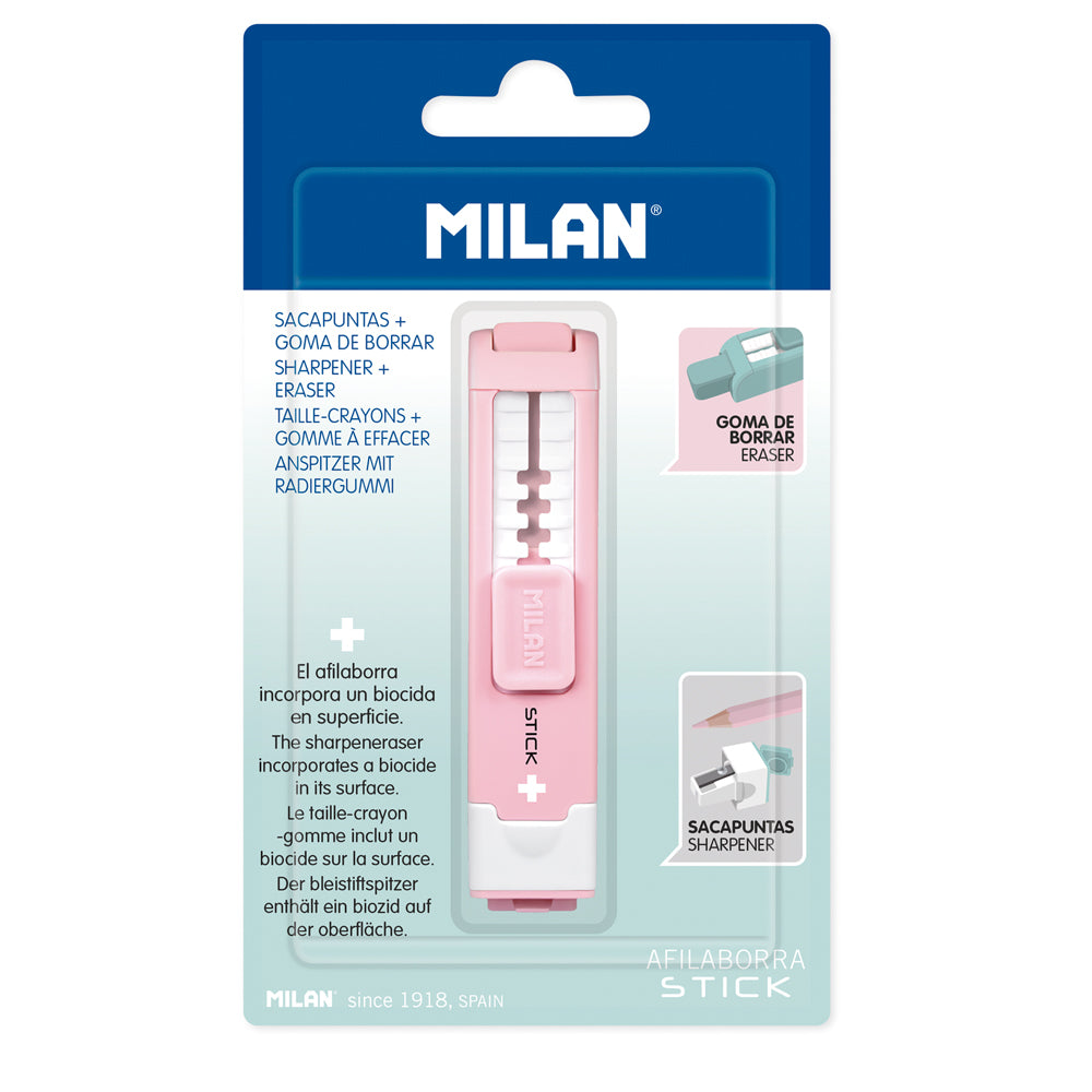 Milan Anti-Bacterial Stick Sharpener Eraser Pink