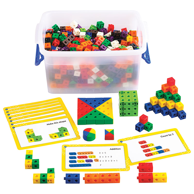 EDX Linking Cube Set 504Pcs With 42 Activity Cards 400 Cubes 50 Triangles 50 Quad