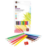 EC Triangular Jumbo Pencils Pack 12 Washable Assorted Colours With Sharpener