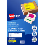 Avery Shipping Label L7162FY Fluoro Yellow Laser 99.1x34mm 16up 25 Sheets