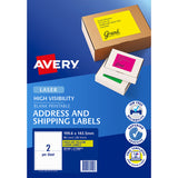 Avery Shipping Label L7168FY Fluoro Yellow 199.6x143.5mm 2up 25 Sheets