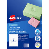 Avery Shipping Label L7566 Crystal Clear 199.6x143.5mm 2up 25 Sheets