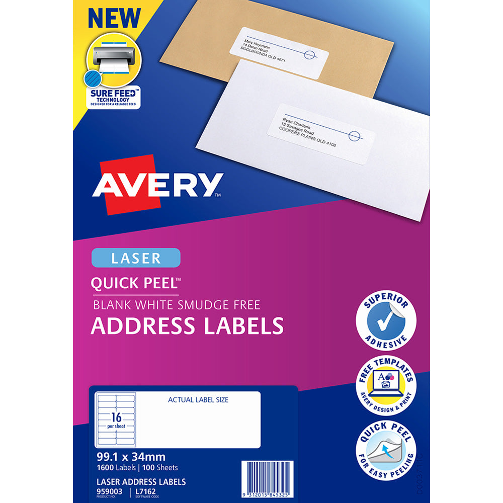 Avery Label L7162-100 Popup Quick Peel 99x34mm 16up 100 Sheets - Cafe Supply