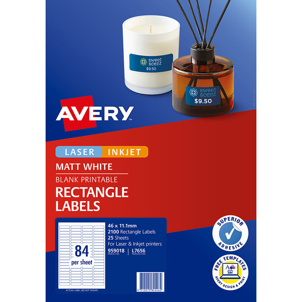 Avery Label L7656 Matt White 46x11.1mm 84up 25 Sheets - Cafe Supply