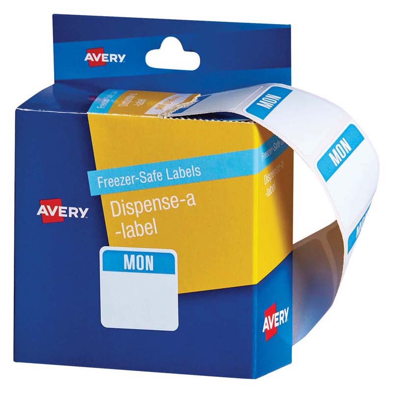 Avery Label Dispenser Monday Freezer Safe 24x24mm 100 Pack - Cafe Supply