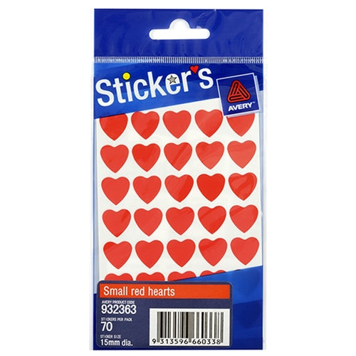 Avery Label Hearts Red Small 70 Pack - Cafe Supply