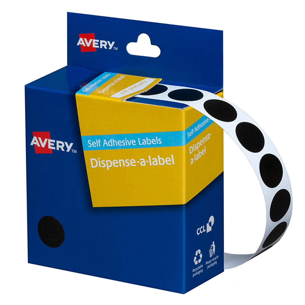 Avery Label Dispenser DMC14BK Black Round 14mm 1050 Pack - Cafe Supply