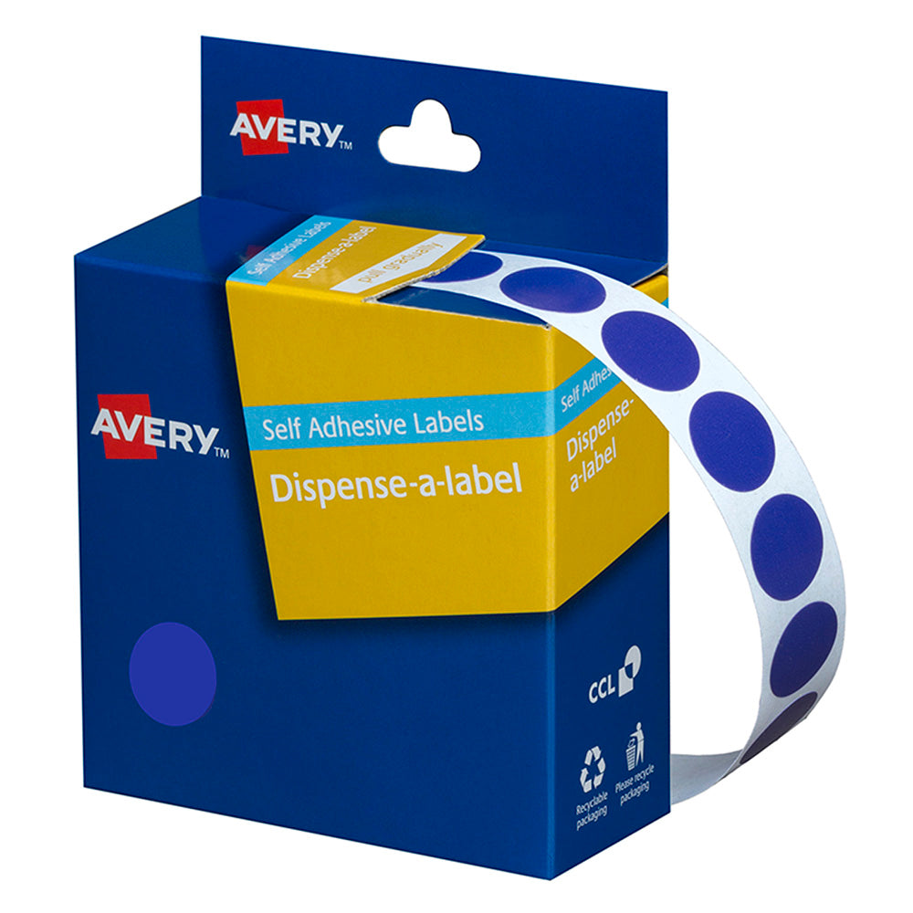 Avery Label Dispenser DMC14B Blue Round 14mm 1050 Pack - Cafe Supply