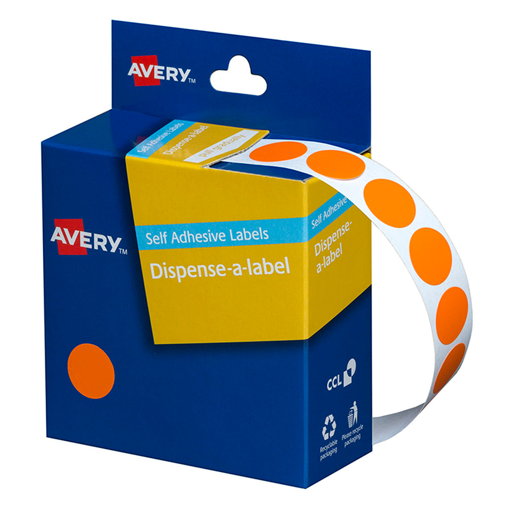 Avery Label Dispenser DMC14O Orange Round 14mm 1050 Pack - Cafe Supply