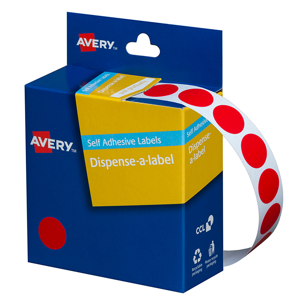 Avery Label Dispenser DMC14R Red Round 14mm 1050 Pack - Cafe Supply