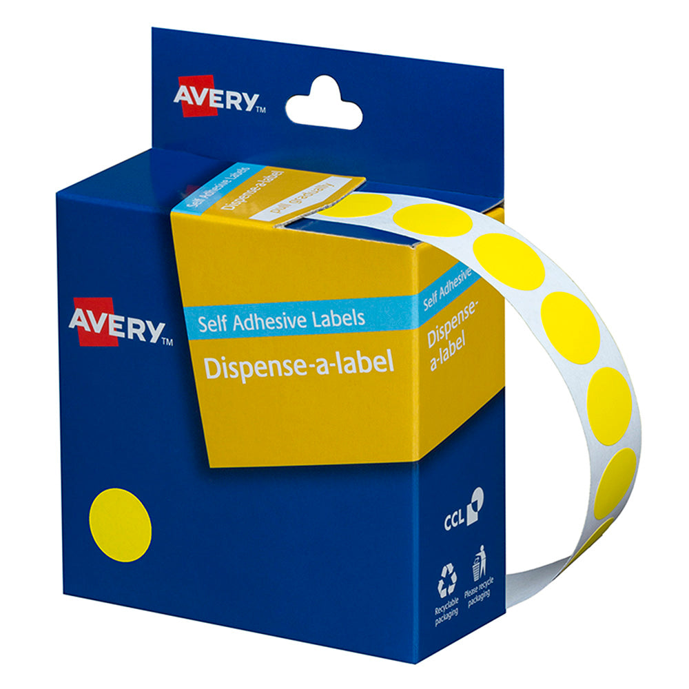 Avery Label Dispenser DMC14Y Yellow Round 14mm 1050 Pack - Cafe Supply