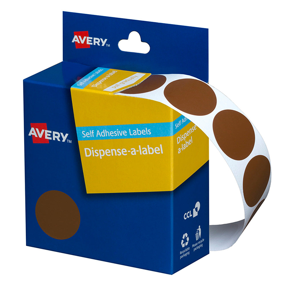 Avery Label Dispenser DMC24BR Brown Round 24mm 500 Pack - Cafe Supply