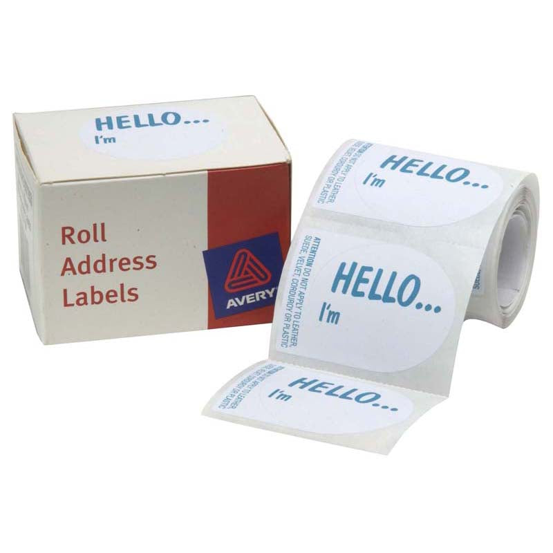 Avery Label Dispenser DMO5843HE Hello I'm 58x43mm 100 Pack - Cafe Supply