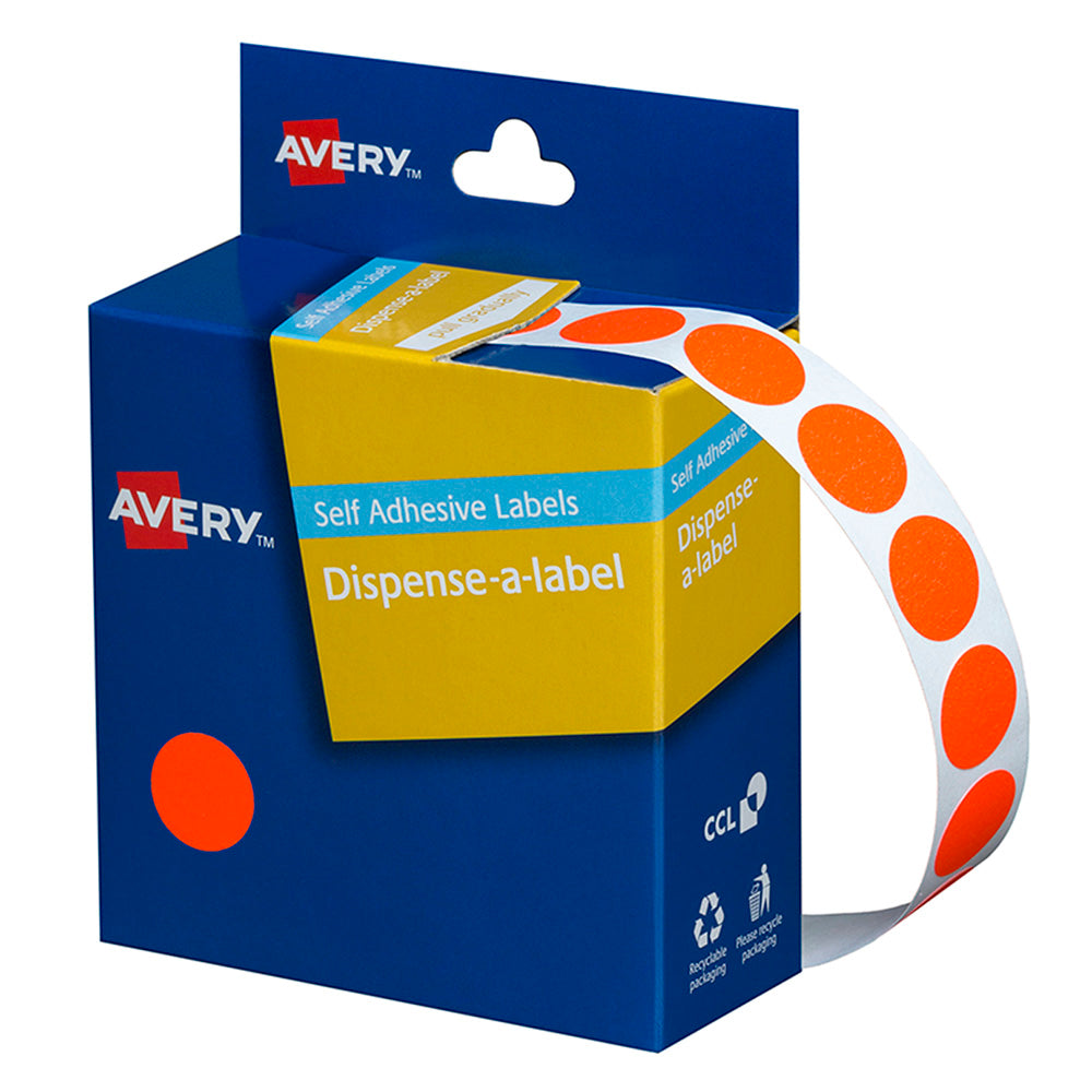 Avery Label Dispenser DMC14FR Red Fluoro Round 14mm 700 Pack - Cafe Supply