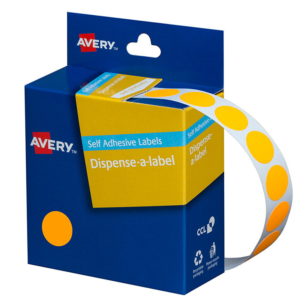 Avery Label Dispenser DMC14FO Orange Fluoro Round 14mm 700 Pack - Cafe Supply