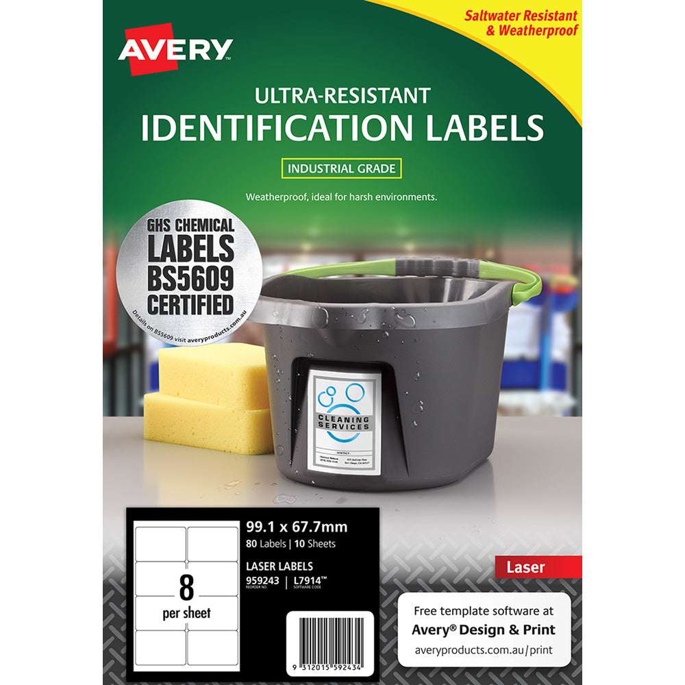 Avery Ultra Resistant ID Label L7914 White Laser 99.1x67.7mm 8up 10 Sheets - Cafe Supply