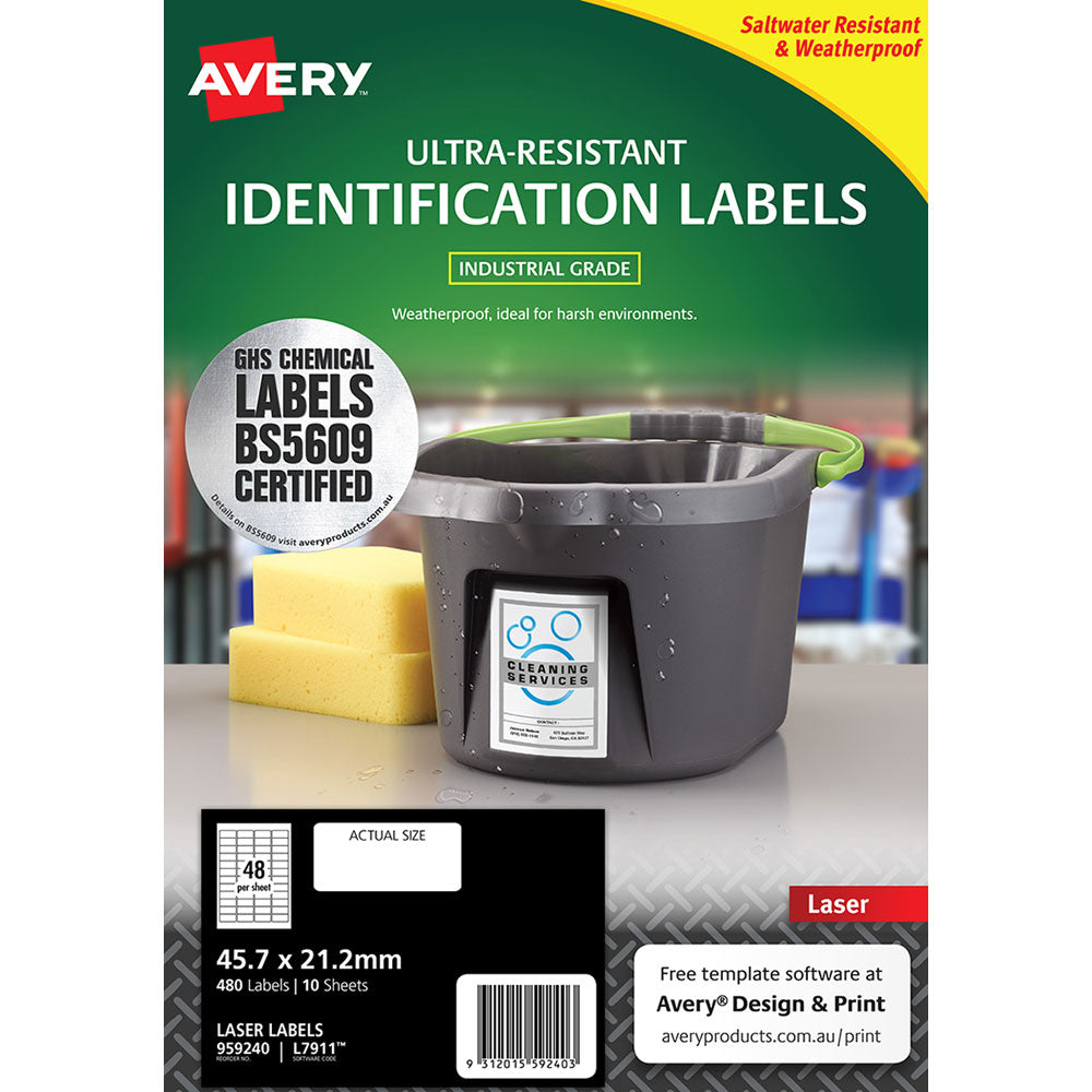 Avery Ultra Resistant ID Label L7911 White Laser 45.7x21.2mm 48up 10 Sheets - Cafe Supply