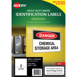 Avery Heavy Duty ID Label L7068 White Laser 199.6x143.5mm 2up 25 Sheets - Cafe Supply