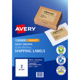 Avery Shipping Labels L7168 Brown Kraft 199.6x143.5mm 2up 20 Sheets - Cafe Supply