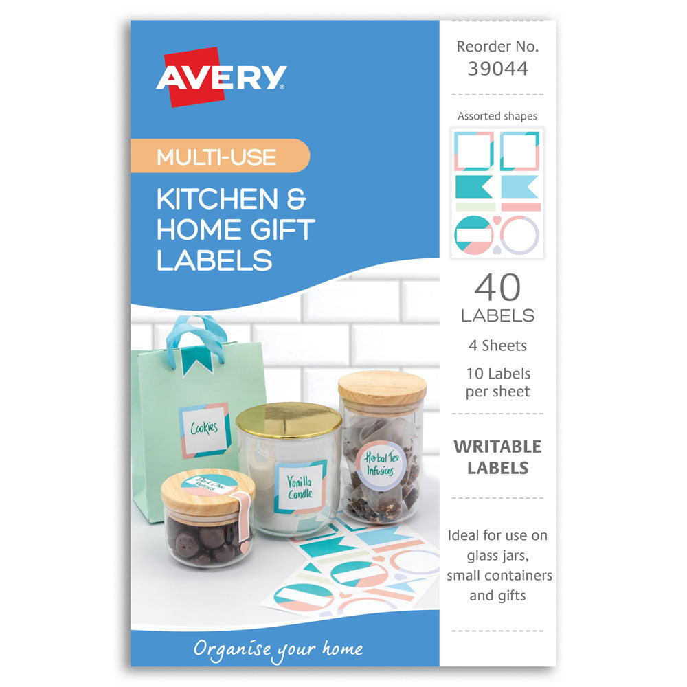 Avery Kitchen & Home Gift Labels Pastel Assorted 10up 4 Sheets - Cafe Supply