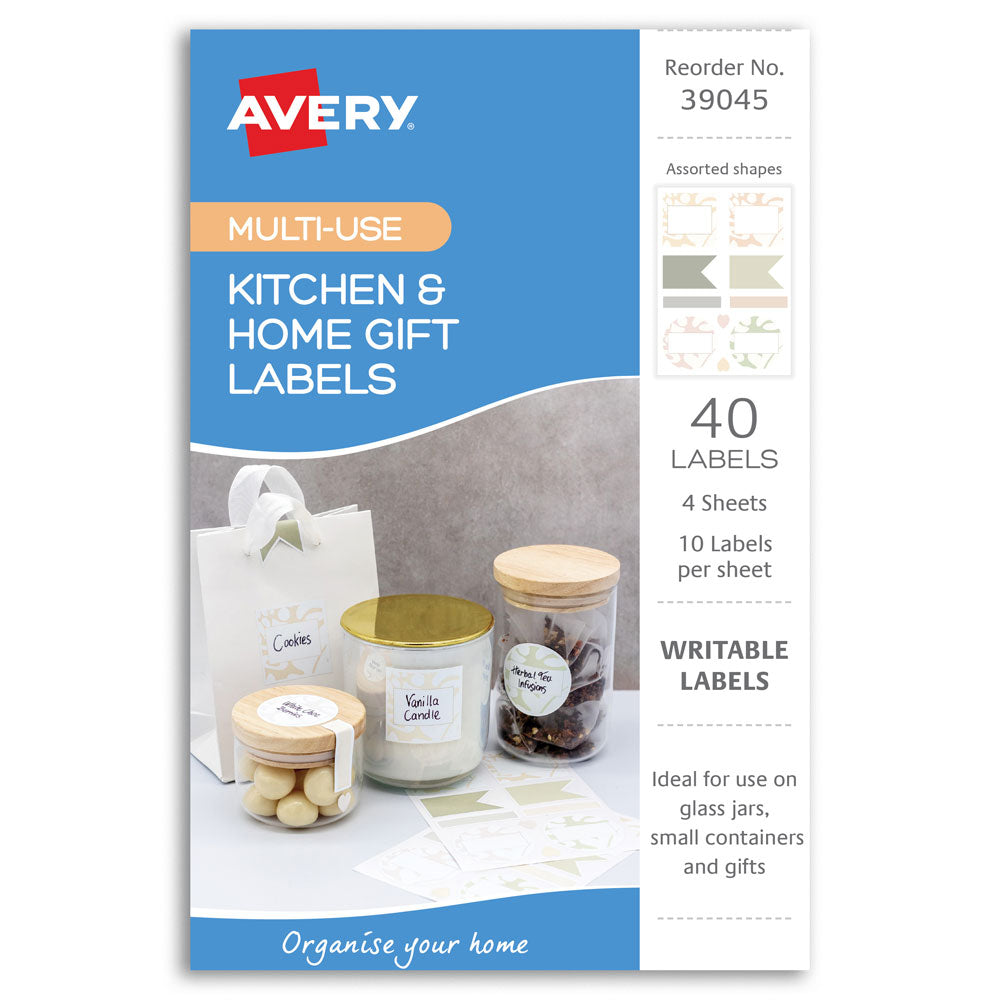 Avery Kitchen & Home Gift Labels Neutral Assorted 10up 4 Sheets - Cafe Supply