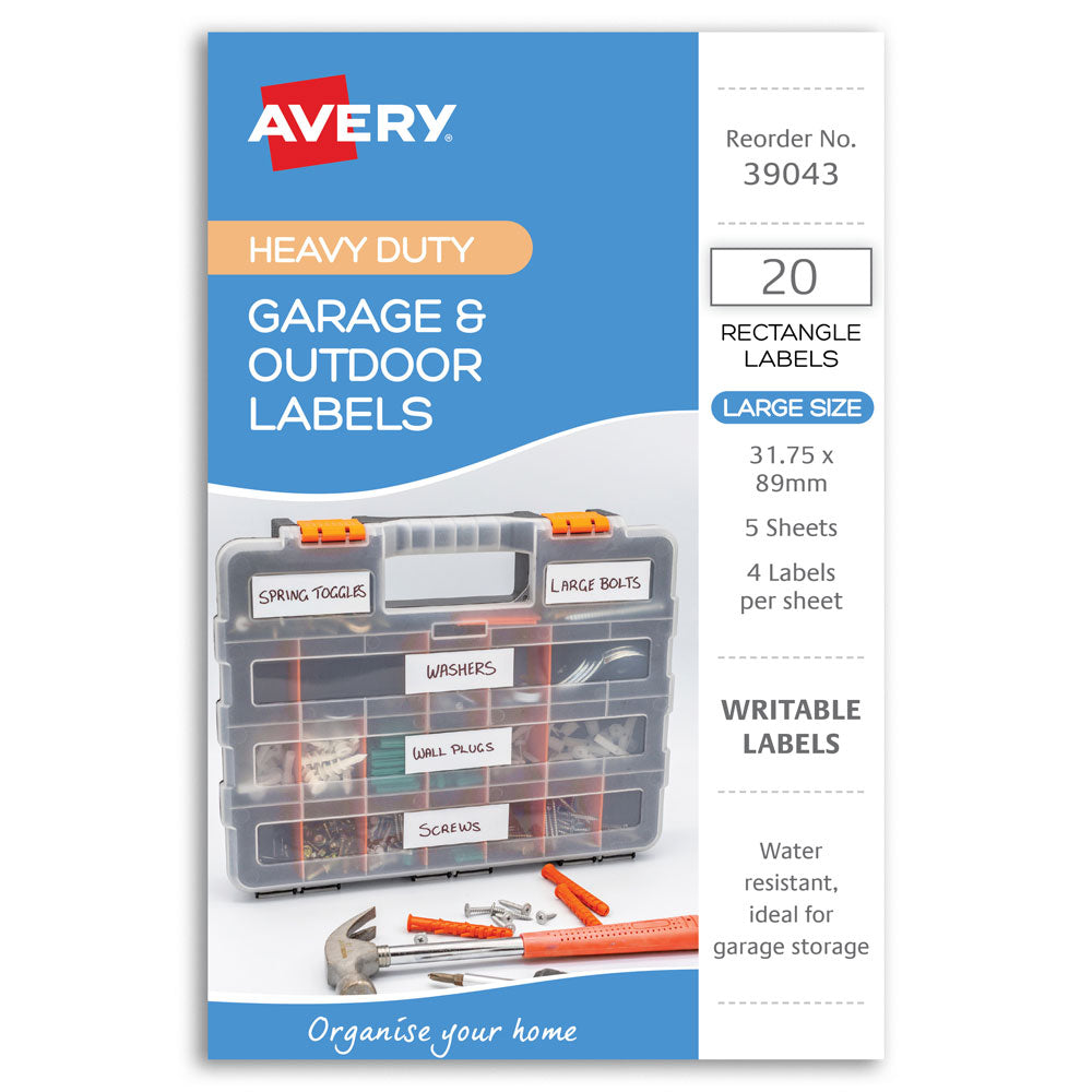 Avery Garage & Outdoor Labels 31x89mm 4up 5 Sheets - Cafe Supply