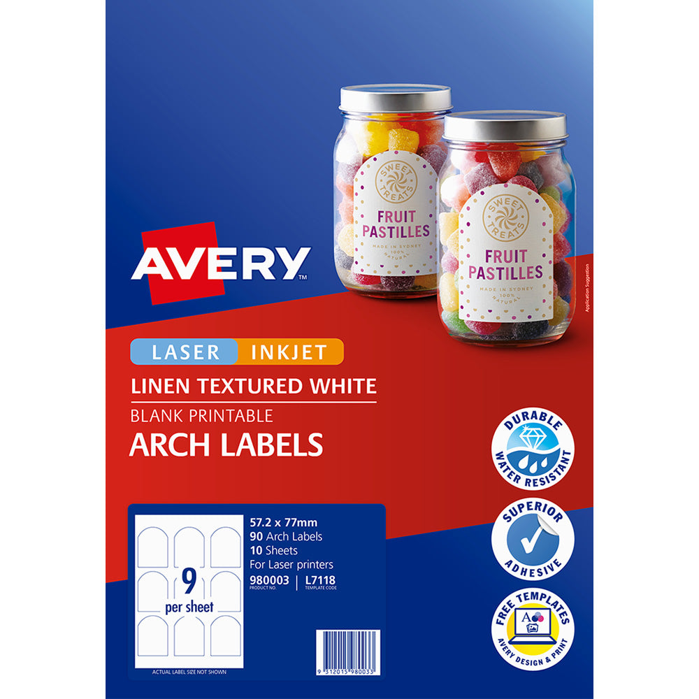 Avery Arched Textured Labels L7118 White 10 Sheets 9up - Cafe Supply