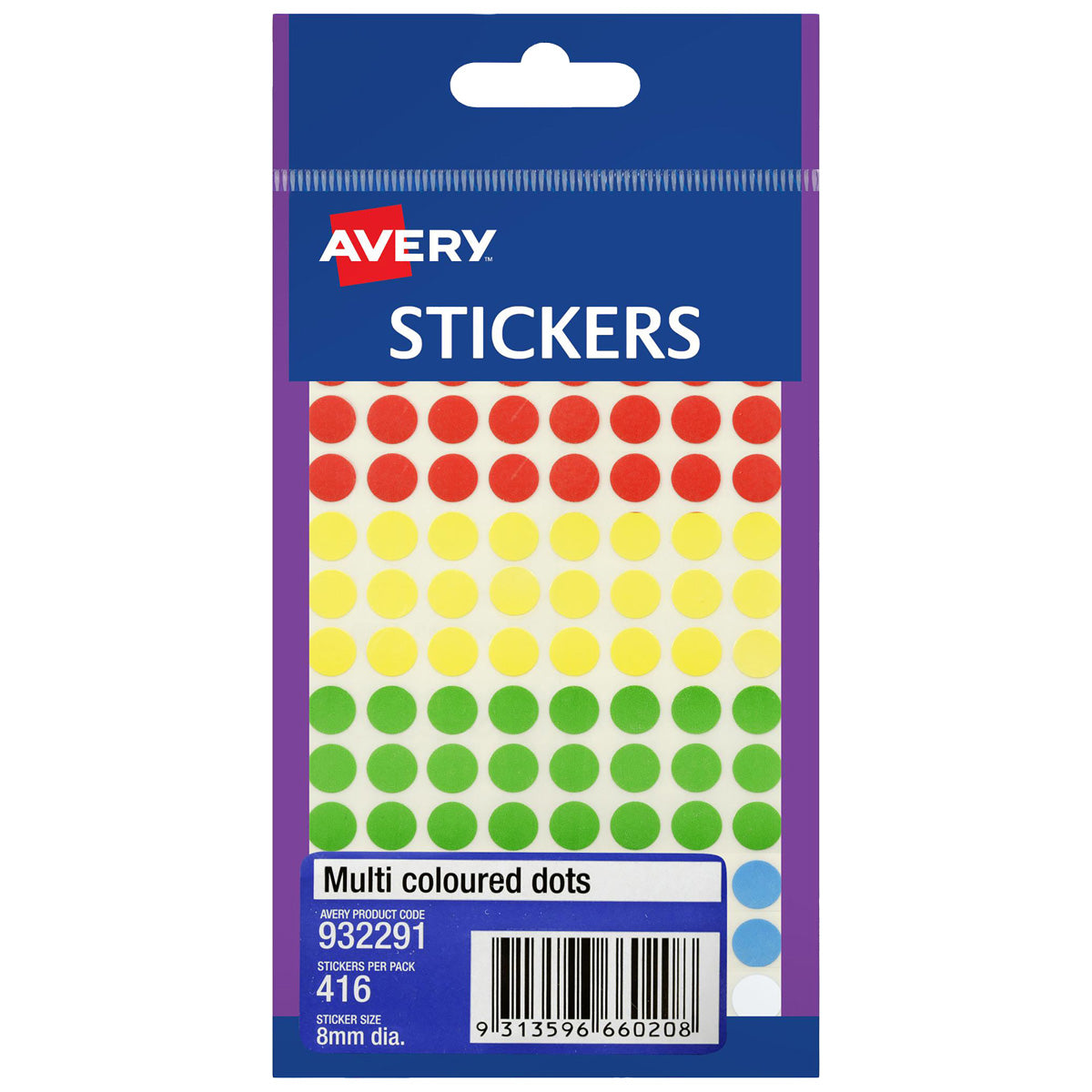 Avery Assorted Dots 8mm 416 Pack - Cafe Supply