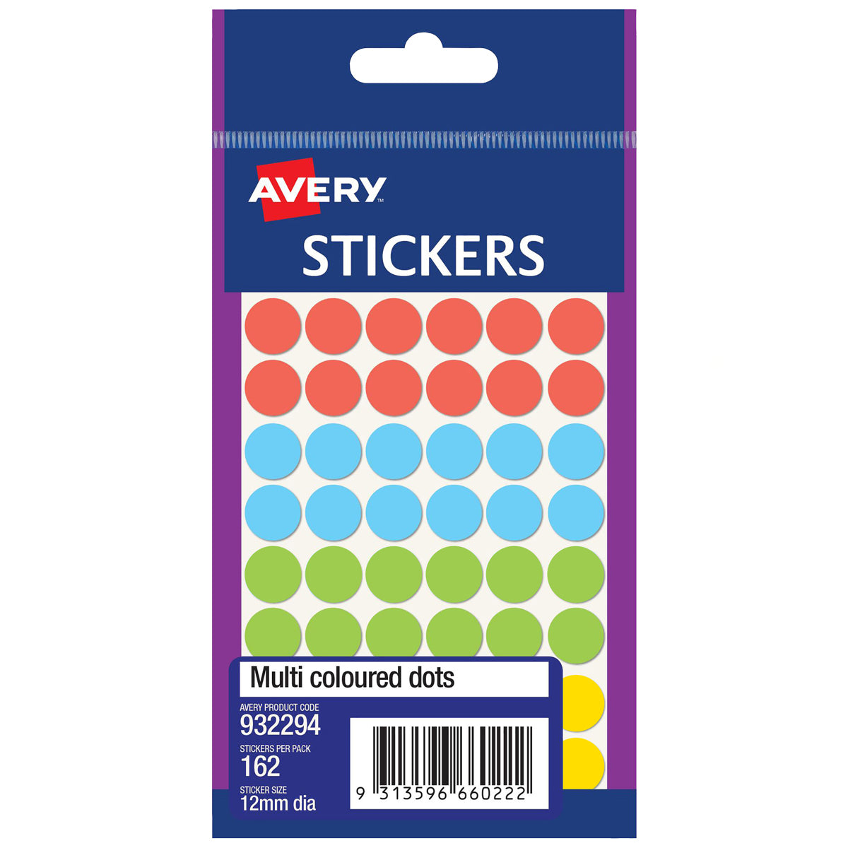 Avery Assorted Dots 12mm 162 Pack - Cafe Supply