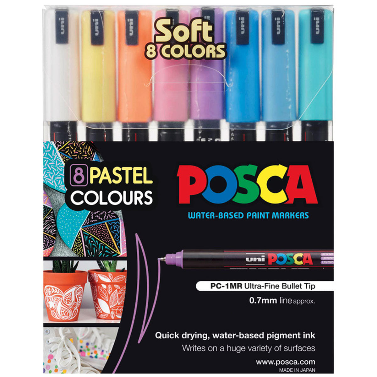 Uni Posca Marker 0.7mm 8 Piece Pastel Colours PC-1MR - Cafe Supply